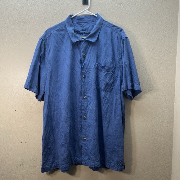 Tommy Bahama 100% Silk Shirt Blue Button Up Travel Cruise Hawaiian Resort XL - Picture 1 of 7